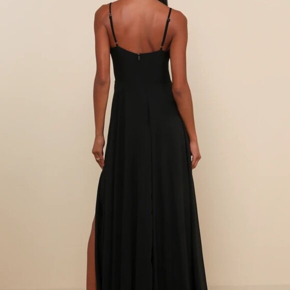 XS | Lulu's | NWT | Cause for Commotion Black Pleated Bustier Maxi Dress - Picture 4 of 10